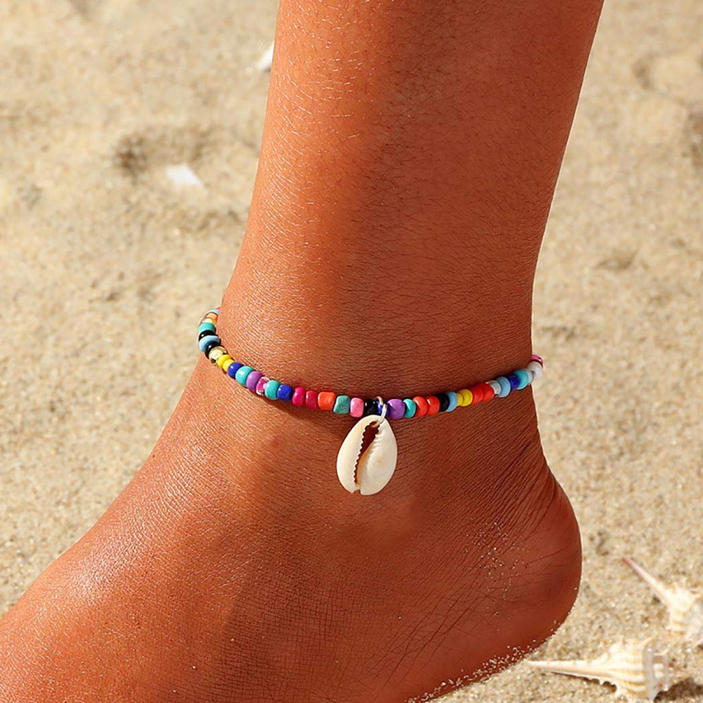 [Australia] - Jeweky Beach Beads Anklets Multi-colored Shell Ankle Bracelets Chain Foot Jewelry for Women and Girls 