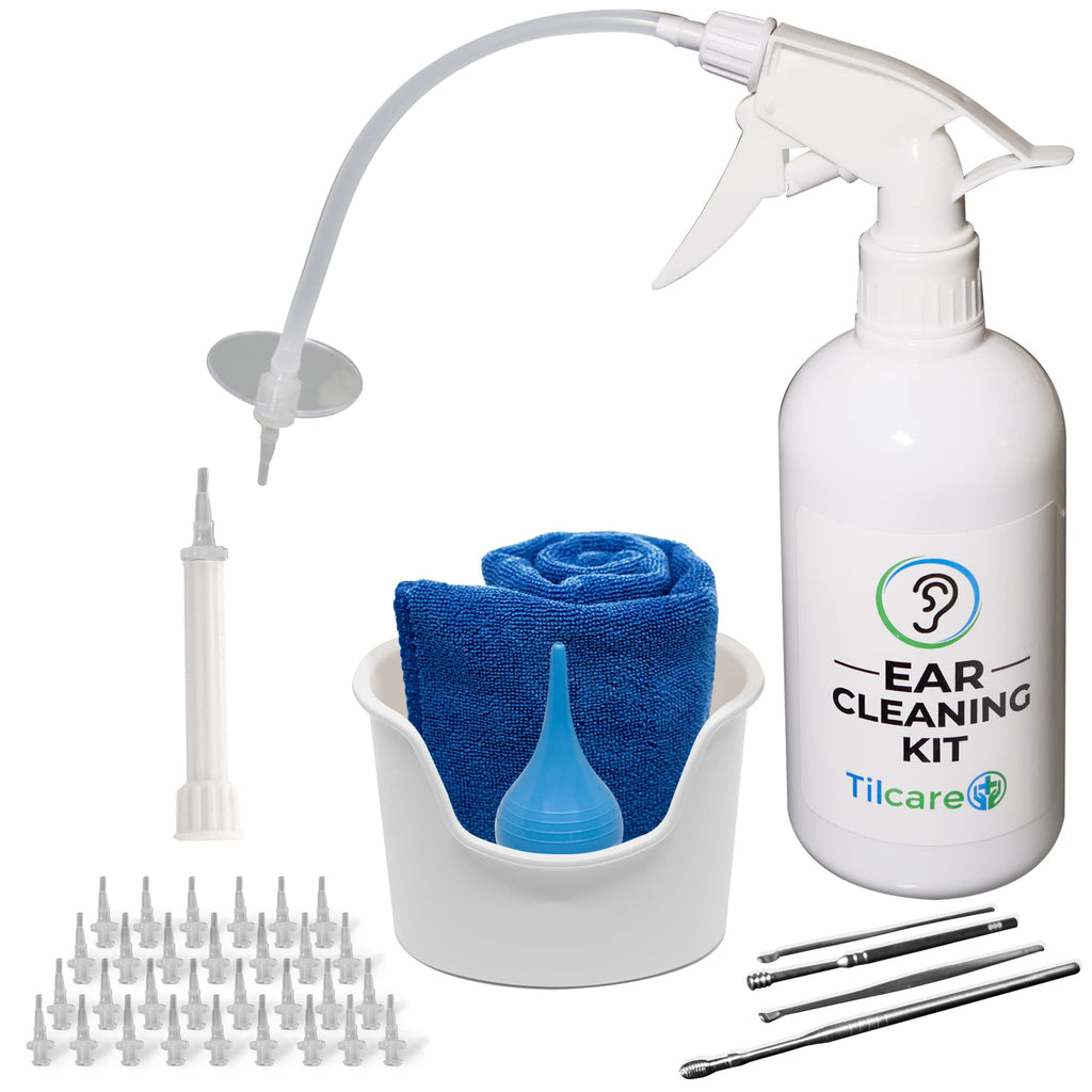 [Australia] - Ear Wax Removal Tool by Tilcare - Ear Irrigation Flushing System for Adults & Kids - Perfect Ear Cleaning Kit - Includes Basin, Syringe, Curette Kit, Towel and 30 Disposable Tips 