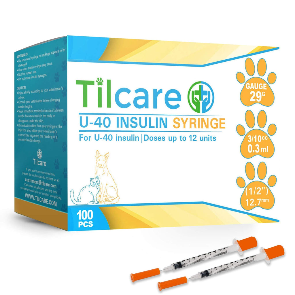 [Australia] - Tilcare U40 Pet Insulin Syringes 29 G 0.3 cc 12.7 mm 1/2" 100-Pack – Latex-Free Diabetic Syringes - Ultra Fine Sterile Medical Syringe for Diabetes Individually Blister Packed for Safety 