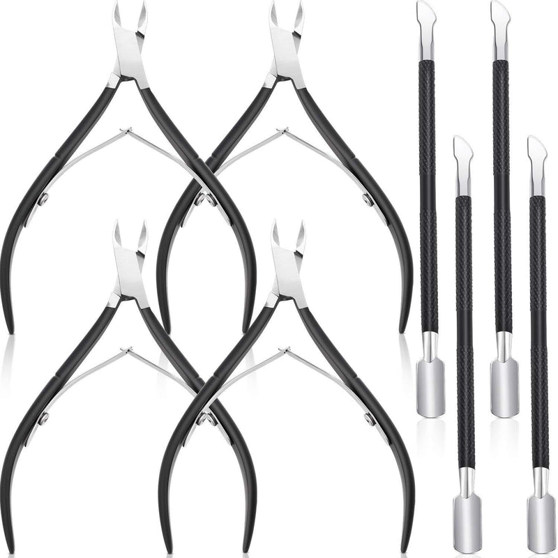 [Australia] - 8 Pieces Cuticle Trimmer with Cuticle Pusher Stainless Steel Cuticle Remover Cuticle Nipper Cuticle Scissors Remover Manicure Pedicure Tools for Fingernails and Toenails (Black) Black 