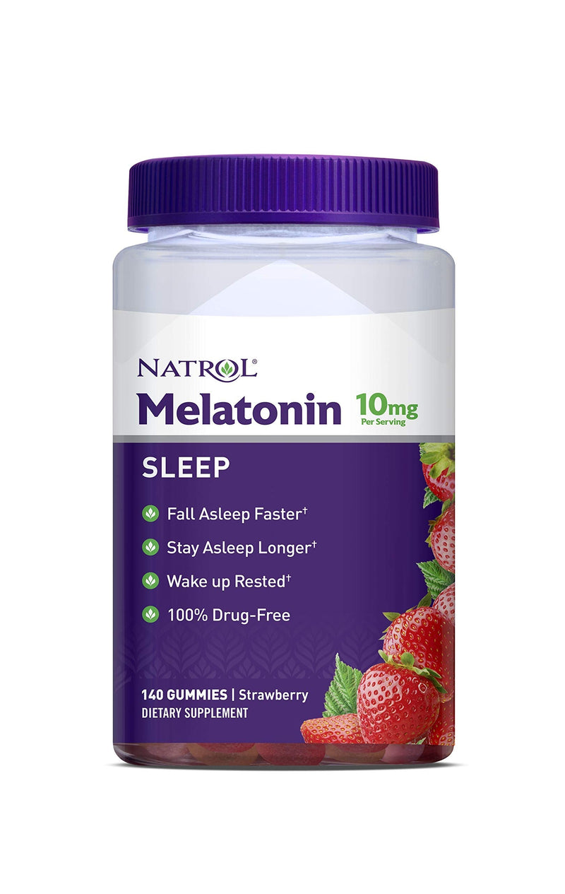 [Australia] - Natrol Melatonin Sleep Aid Gummy, Fall Asleep Faster, Stay Asleep Longer, 2 Gummies per Serving, 100% Drug and Gelatin Free, Non-GMO, 10mg, 140 Count 