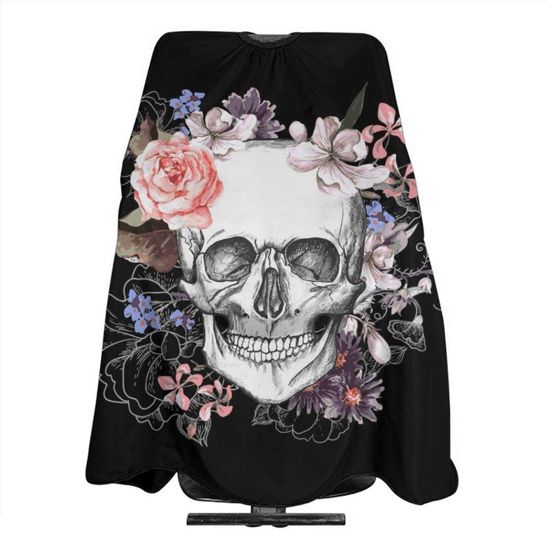 [Australia] - Pink Floral Sugar Skull Flower Home Hair Cutting Barber Cape Hair Salon and Dyeing Styling Cloth for Women/Men Black Floral Sugar Skull 