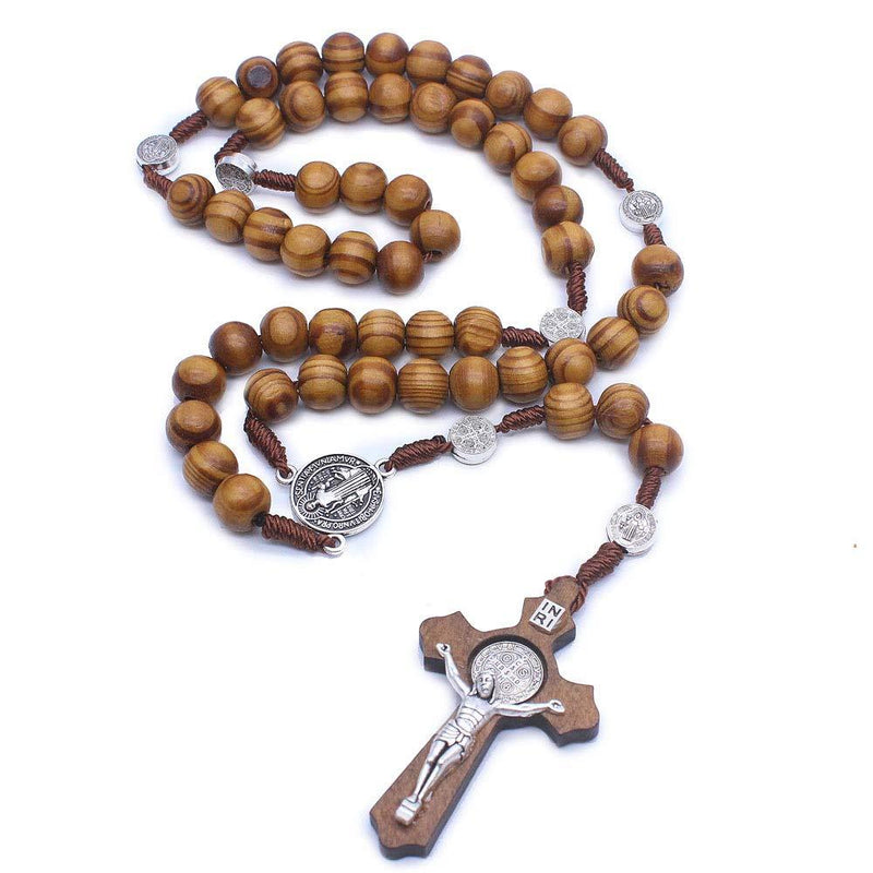 [Australia] - LH1028 Catholic Rosary Round Wooden Bead Handmade Line Christian Vintage Cross Ornament Rosary Necklace style-1 