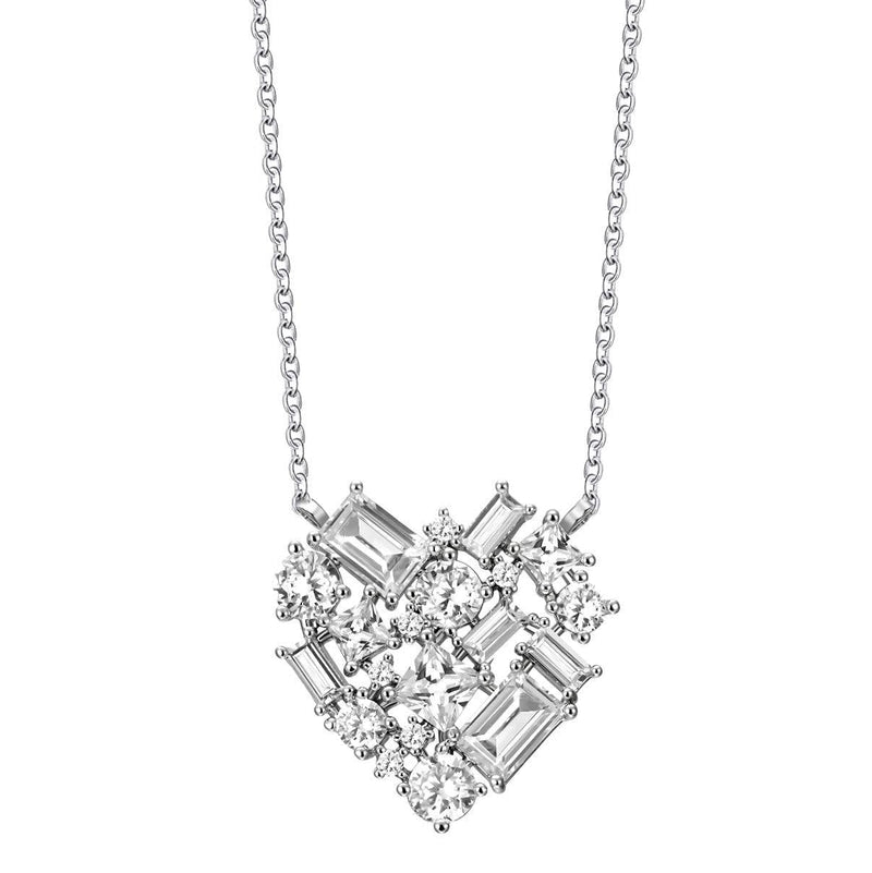 [Australia] - Dainty Heart Pendant Necklace Silver Plated Shining Rhinestone Necklace for Women Girls 