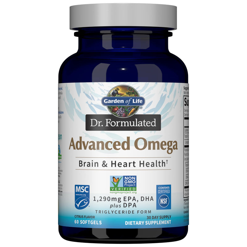 [Australia] - Garden of Life Dr. Formulated Advanced Omega Fish Oil - Lemon, 1,290mg EPA, DHA + DPA in Triglyceride Form, Single Source Omega 3 Supplement for Ultimate Brain & Heart Health, Non-GMO, 60 Softgels 60 Count (Pack of 1) 