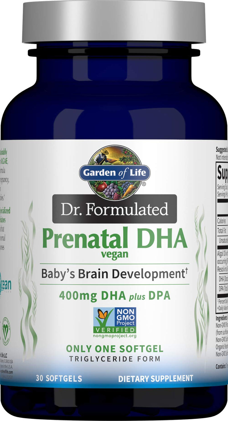 [Australia] - Garden of Life Dr. Formulated Prenatal Vegan DHA - Certified Vegan Omega 3 Supplement with 400mg DHA + DPA from Algal Omega 3 in Triglyceride Form, Non-GMO Algae Omega 3 for Vegans, 30 Softgels 