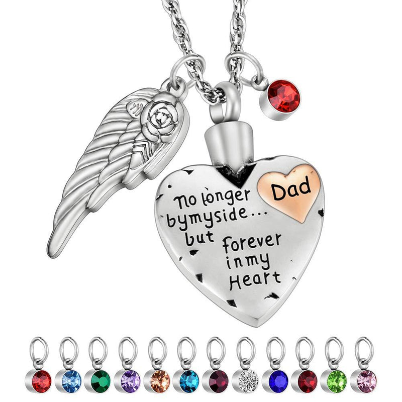 [Australia] - Dletay Heart Cremation Necklace for Ashes with 12 Birthstones Urn Necklace for Ashes-No Longer by My Side, But Forever in My Heart Dad 