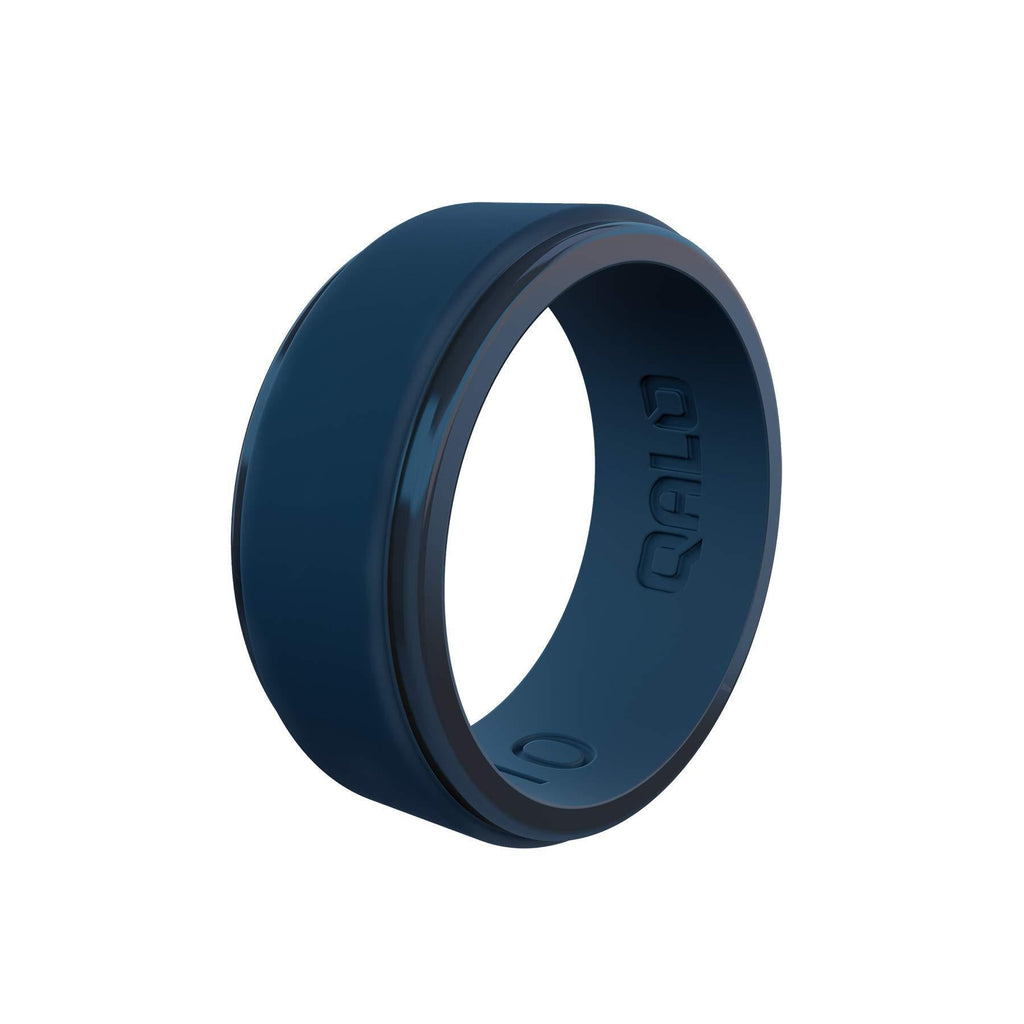 [Australia] - QALO Men's Polished Step Edge Ring Collection Deep Blue Size 08 