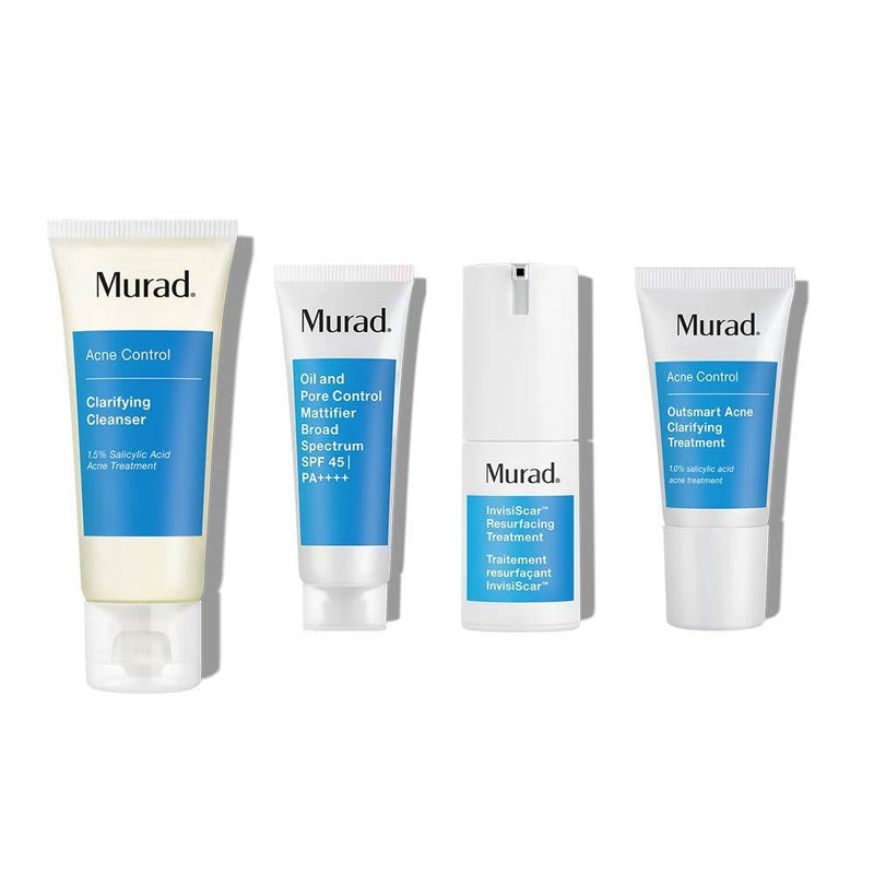 [Australia] - Murad Invisiscar Kit with Clarifying Cleanser, Invisicar Resurfacing Treatment, Oil and Pore Control Mattifier SPF45 and Outsmart Acne Clarifying Treatment 30 Day Regimen Kit 