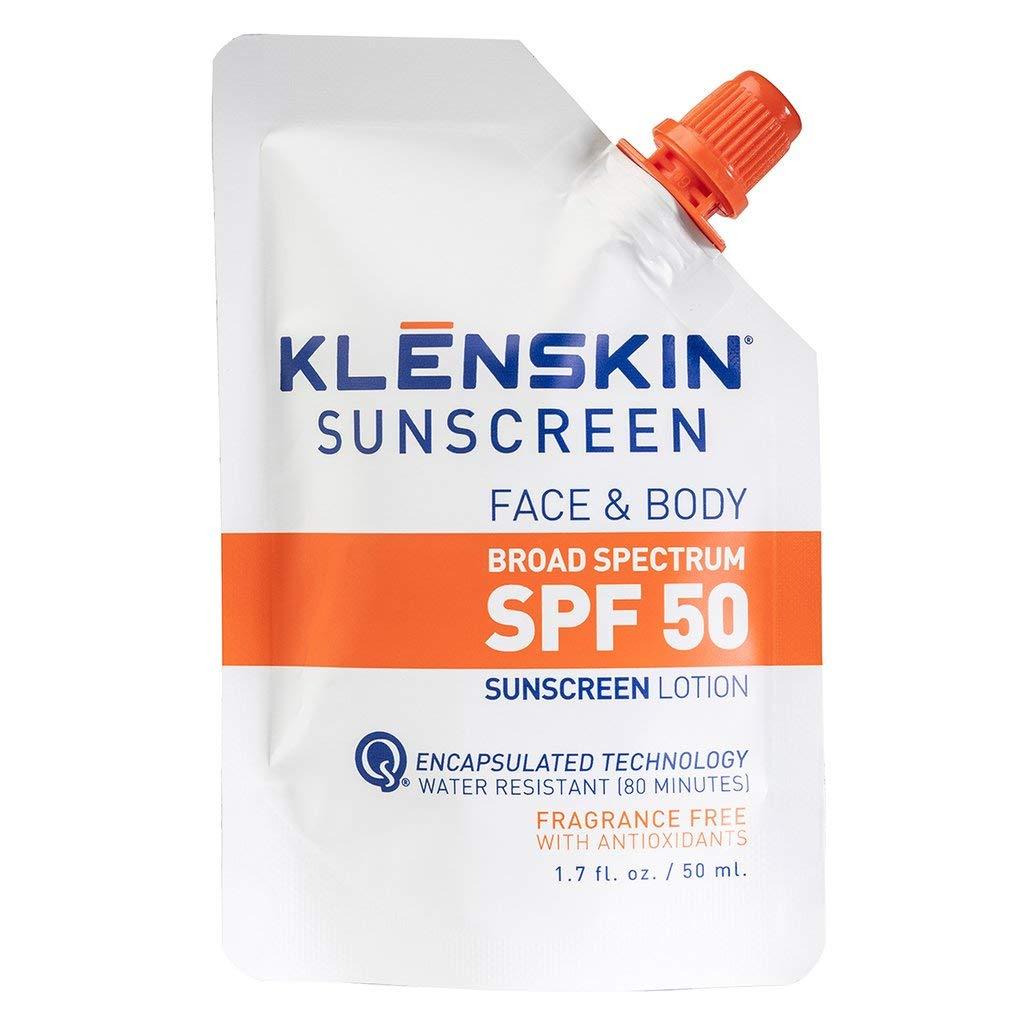 [Australia] - KLENSKIN SPF 50 Vegan Sunscreen for Face and Body, Non-Greasy Water Resistant Lotion, Broad Spectrum Sun Protection for Adults, Kids, 1.7oz Travel Size 1.7 Ounce 