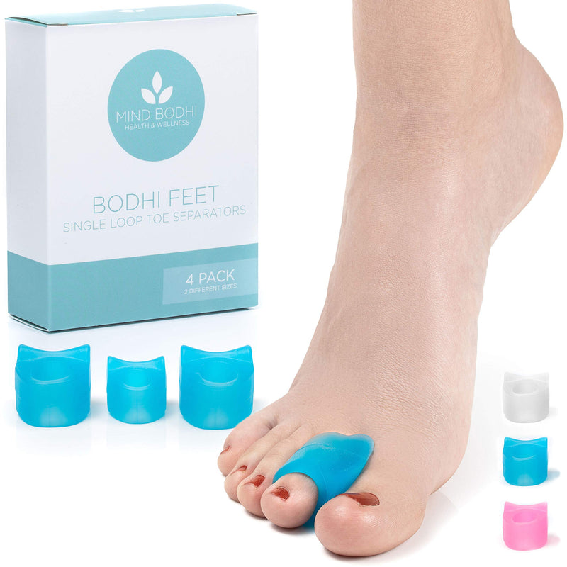 [Australia] - Mind Bodhi Toe Separators 4-Pack (Small and Large) to Cushion The Big Toe and Prevent it from Drifting Inwards (Toe Spacers Toe Spreader Toe Straightener Bunion Corrector Toe Stretcher) - Blue 