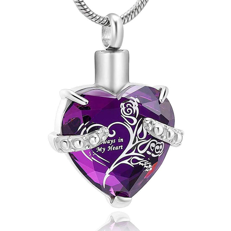 [Australia] - LYFML Heart Crystal Cremation Jewelry Urn Necklace for Ashes, Keepsake Pendant Made of Titanium Steel Support for Customization, Come with Filling Kit Purple 