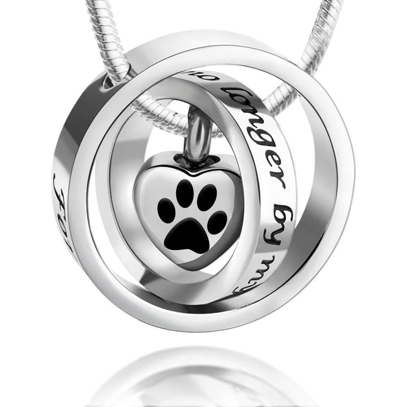 [Australia] - LYFML Heart Cremation Jewelry Urn Necklace for Ashes, Keepsake Pendant Made of Titanium Steel, Engraved"No Longer by My Side, Forever in My Heart" Come with Filling Kit Paw 