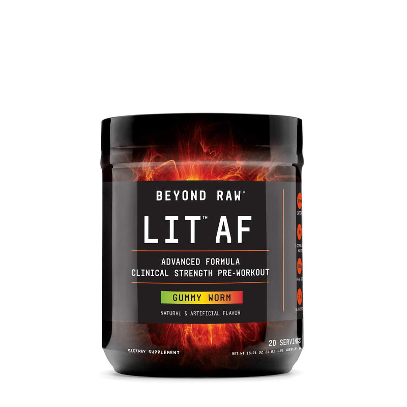 [Australia] - Beyond Raw LIT AF | Advanced Formula Clinical Strength Pre-Workout Powder | Contains Caffeine, L-Citruline, and Nitrosigine | Gummy Worm | 20 Servings 