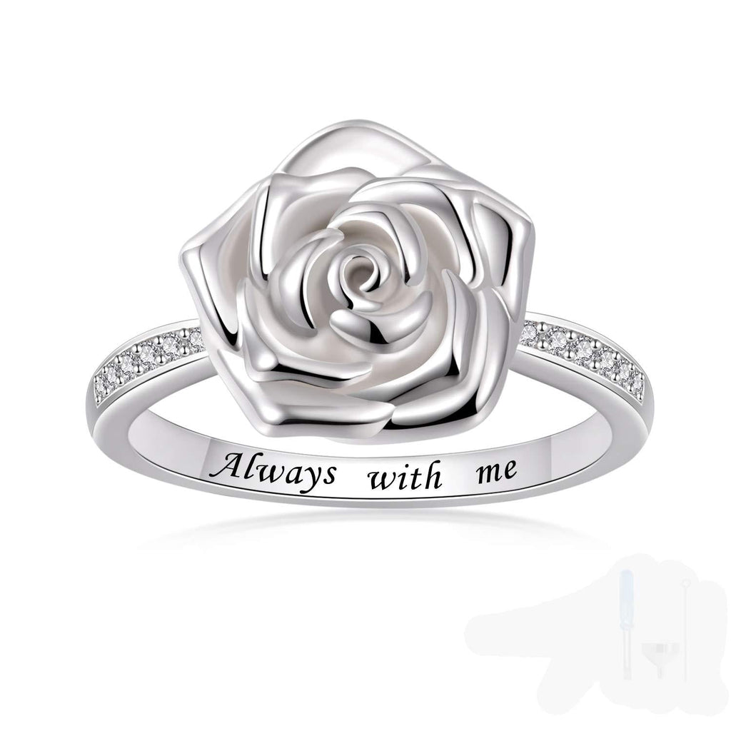 [Australia] - Rose Flower urn Ring for Ashes 925 Sterling Silver Always with me Cremation Finger Ring Jewelry for Women 8 