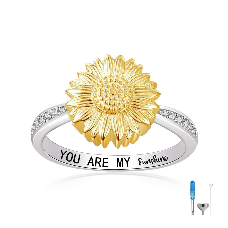 [Australia] - You are My Sunshine Urn Ring 925 Sterling Silver Keepsake Memorial Cremation Sunflower Ashe Ring for Women 8 