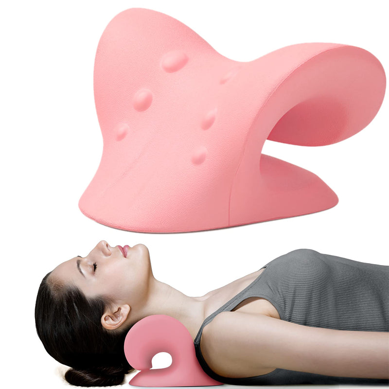 [Australia] - Neck and Shoulder Relaxer, Cervical Traction Device for TMJ Pain Relief and Cervical Spine Alignment, Chiropractic Pillow, Neck Stretcher(Pink) Pink 