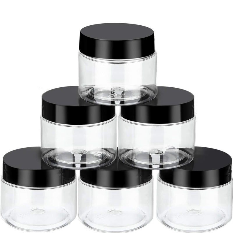 [Australia] - 6 Pack Plastic Pot Jars Round Clear Leak Proof Plastic Container Jars with Lid for Travel Storage, Eye Shadow, Nails, Paint, Jewelry (1 oz, Black) 1 Ounce 