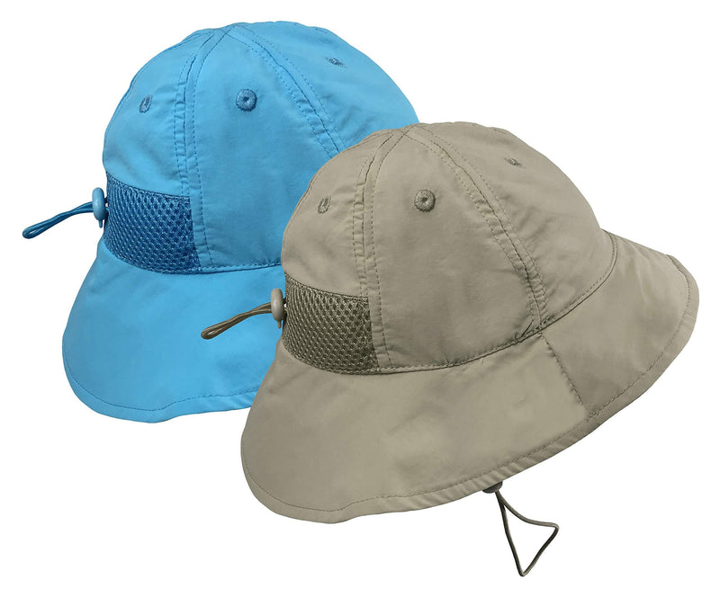 [Australia] - N'Ice Caps Kids 2pc Pack SPF 50+ UV Protection Breathable Sun Hat Tan/Neon Blue - Pack 12-18 Months 