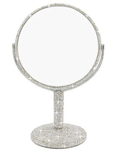 [Australia] - Bestbling Bling Rhinestone Portable Magnified Double Sided Swivel Makeup Vanity Mirror, 360°Rotate Makeup Mirror Round Shaped Two-Sided Makeup Mirror (Silver) Silver 