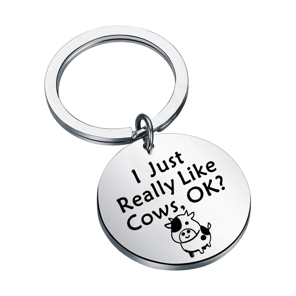 [Australia] - FEELMEM Cow Jewelry Funny Cows Gifts Cow Lover Gift I Just Really Like Cows OK Keychain Cows Farm Keychain Cow Farmer Gift Pet Pygmy Cows Gift Cow Themed Gift Ideas silver 