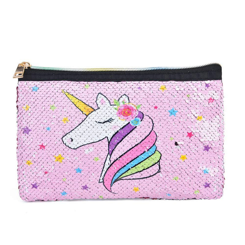 [Australia] - Unicorn Makeup Bag - Reversible Sequin Cosmetic Bag Sparkly Pink Zipper Vanity Toiletry Bag Pouch Purse for Girls Women Travel Birthday Christmas Gift Unicorn a 