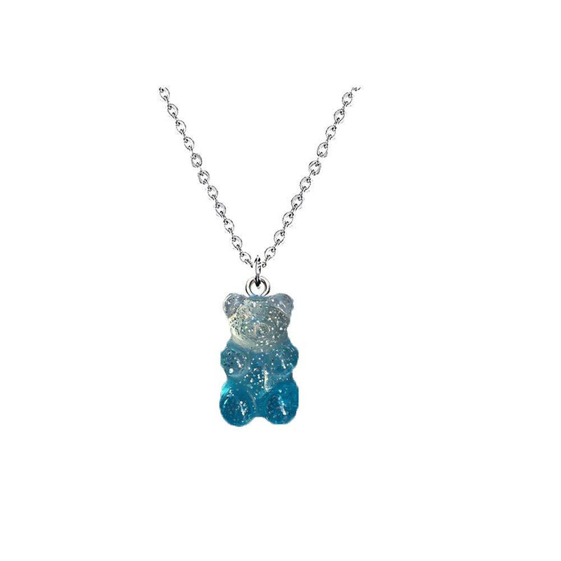 [Australia] - RUIZHEN Mix Multi-Color Resin Gummy Bear Pendant Necklace Stainless Steel Chain blue 