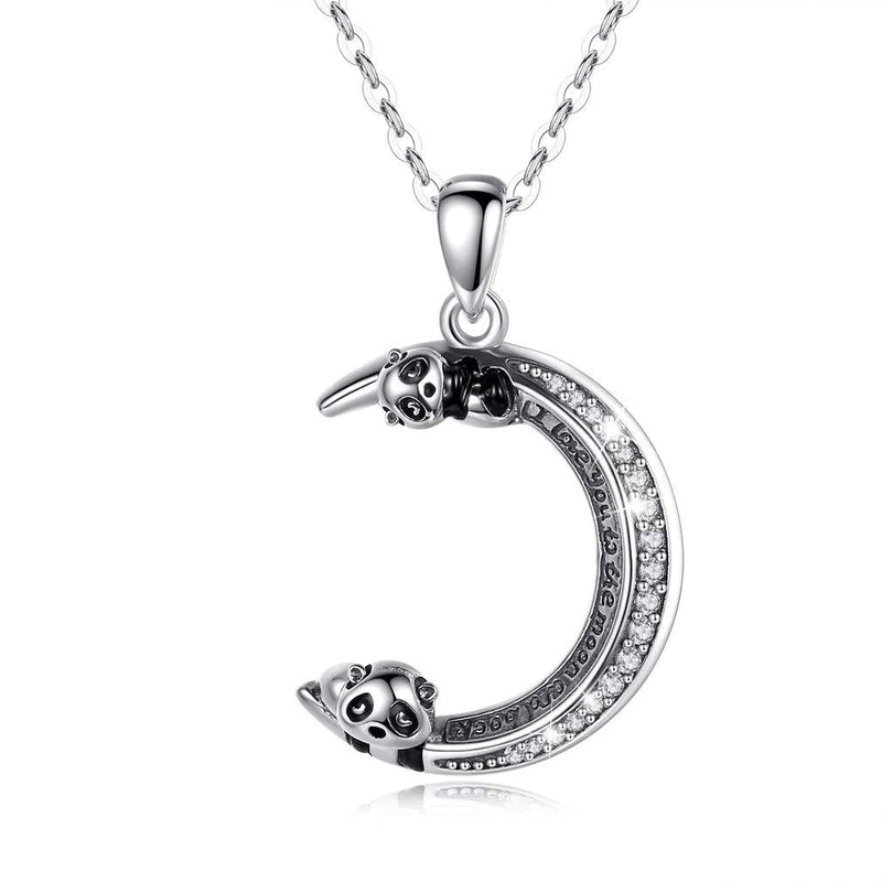 [Australia] - Eusense Panda Necklace Sterling Silver I Love You to the Moon and Back Necklaces Jewelry Cute Pandas Pendant with Cubic Zirconia for Women Girls 