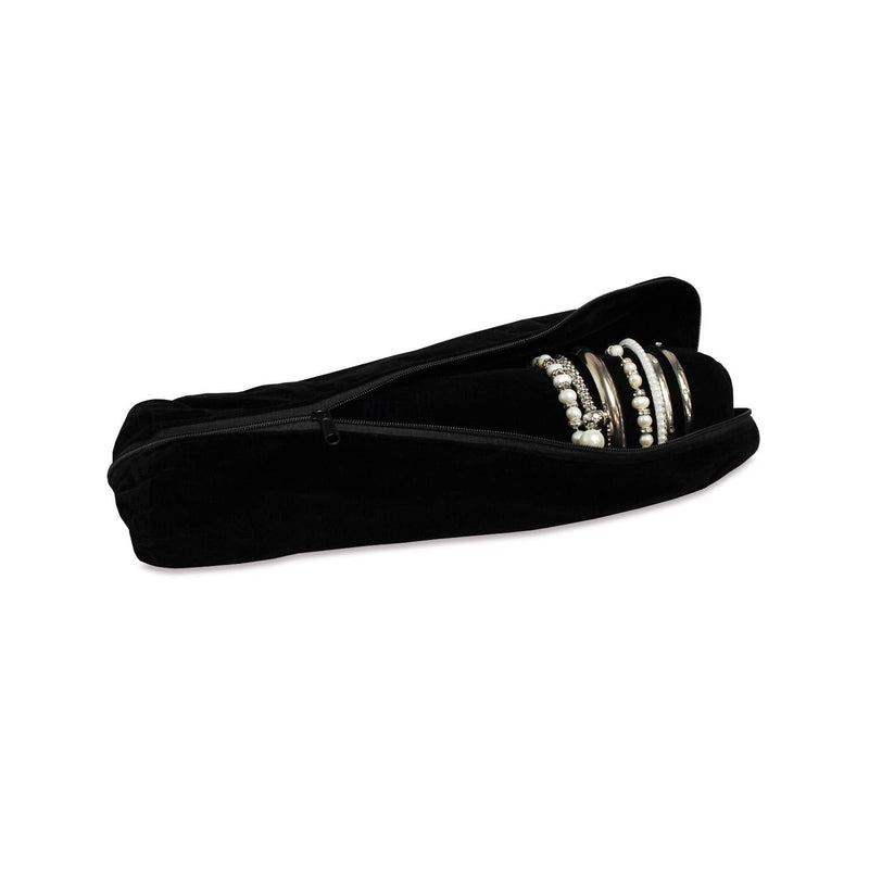 [Australia] - Mooca Black Velvet Bracelet Bangle Watch Roll Travel Pouch Jewelry Travel Organizer Portable Zipper Pouch with A Removable Roll Insert, 11" W x 3" Diameter 