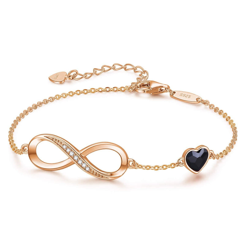 [Australia] - CDE Infinity Heart Symbol Charm Bracelet for Women 925 Sterling Silver Adjustable Mother's Day Jewelry Gift Birthday Gift for Mom Women Wife Girls Her Rose Gold-Black 