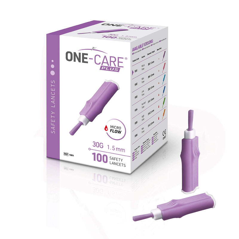 [Australia] - MediVena ONE-CARE Plus Safety Lancets, Contact-Activated, Comfort Micro Needle 30G x 1.5mm, 100/bx, Sterile, Single-Use, Easy Fingerstick for Comfortable Glucose Testing 