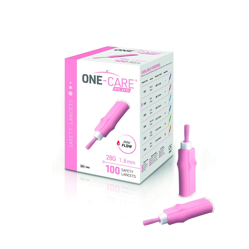 [Australia] - MediVena ONE-CARE Plus Safety Lancets, Contact-Activated, 28G x 1.8mm, 100/bx, Sterile, Single-Use, Easy Fingerstick for Comfortable Glucose Testing 