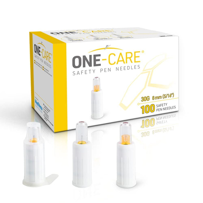 [Australia] - MediVena ONE-CARE Safety Pen Needles, 30G, 8mm, Box of 100, Safe Injection, Compatible with Most Pen injectors 