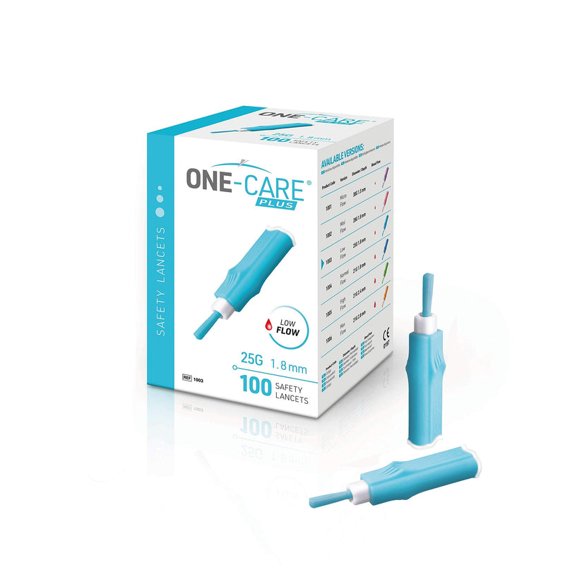 [Australia] - MediVena ONE-CARE Plus Safety Lancets, Contact-Activated, 25G x 1.8mm, 100/bx, Sterile, Single-Use, Easy Fingerstick for Comfortable Blood Sampling 