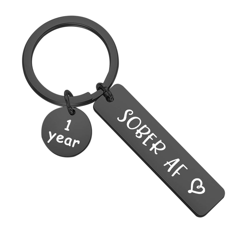 [Australia] - ENSIANTH 1 Year 2 Years 5 Years Sobriety Anniversary Keychain Sobriety Gift AA NA Recovery Jewelry Sober AF Encouragement Gift 1 year black-k 