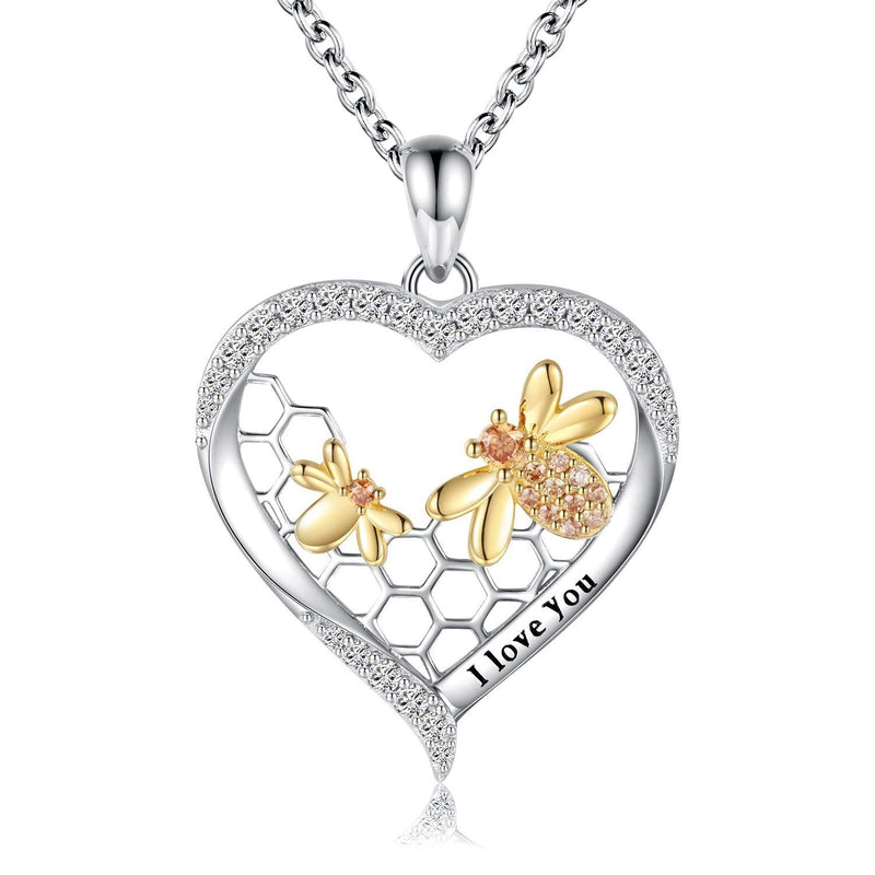 [Australia] - Mother Daughter Love You Mom Infinity Heart Mama Bear Penguin Elephant Swallow Necklace 925 Sterling Silver Birthday Gifts for Mommy Grandmom Girls Jewelry Family Present Honey bumble bee 