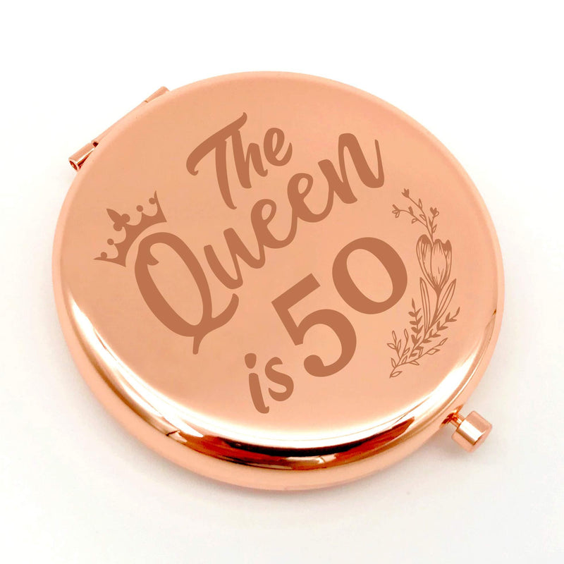 [Australia] - Warehouse No.9 The Queen 50th Birthday Gifts for Women, Double Sided Engraved Travel Compact Pocket Makeup Mirror Gift for Aunt Mother Birthday Anniversary 