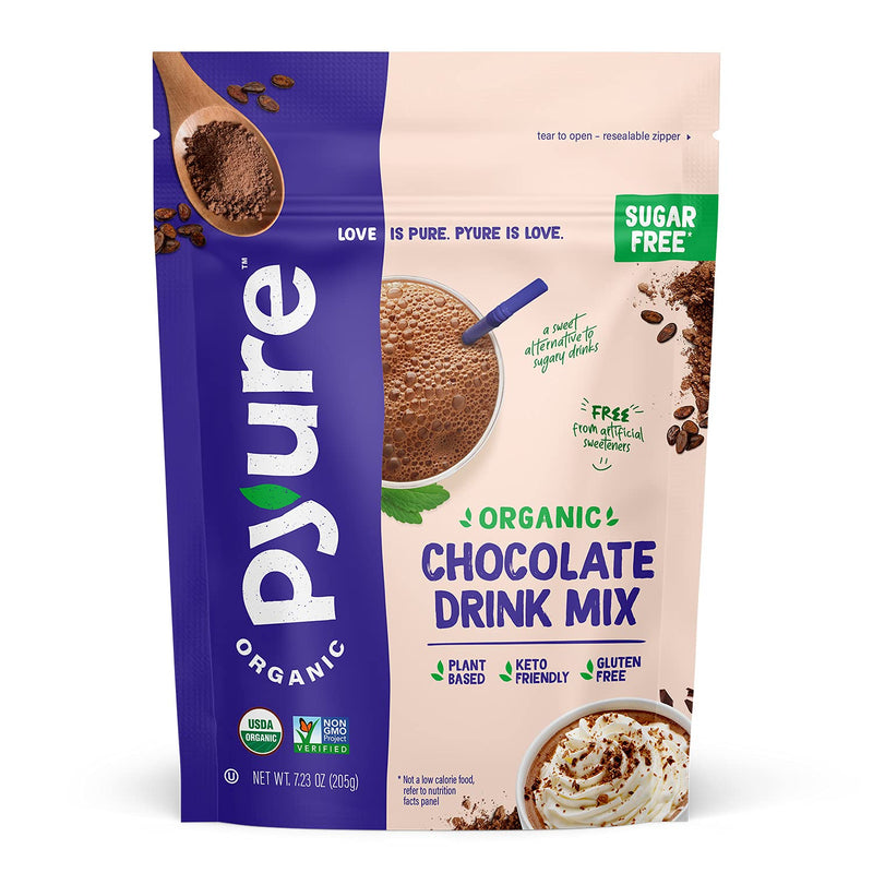 [Australia] - Organic Chocolate Drink Mix with Cocoa by Pyure | Sugar-Free, Keto, 1 Net Carb | 7.23 Ounce 