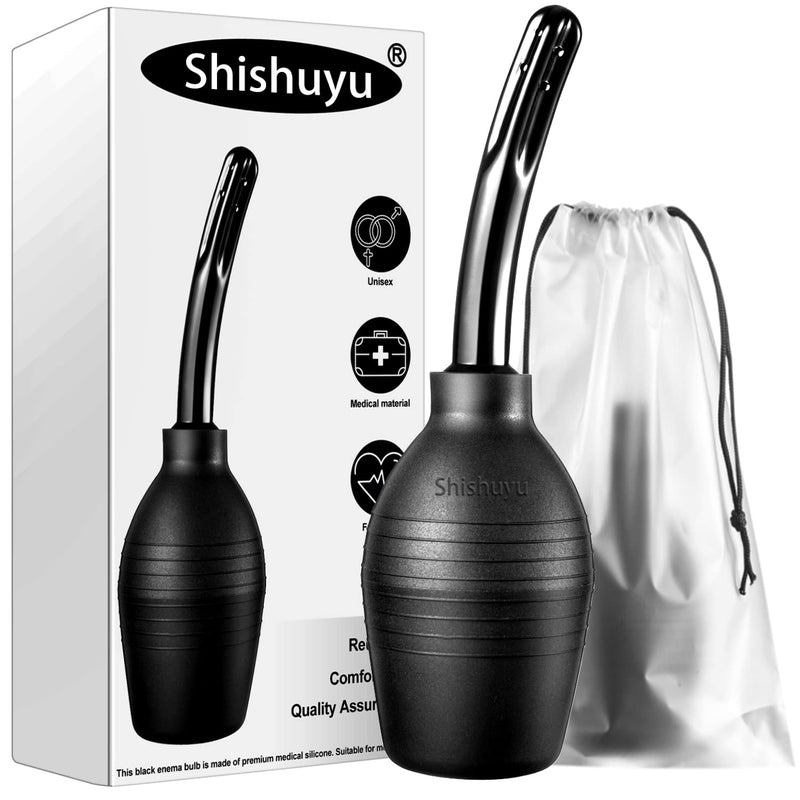 [Australia] - 10 oz Enema Bulb Kit with Storage Bag- Anal or Vaginal Silicone Douche for Men or Women - Comfortable Cleaner（Black） Black 