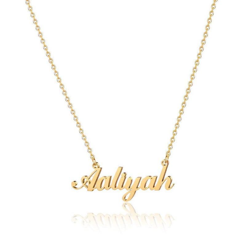 [Australia] - M MOOHAM Gold Custom Name Necklace Personalized - 18K Gold Plated Personalized Name Necklaces for Women Girls Kids Teens, Plate Monogram Necklace Name Necklace Aaliyah 