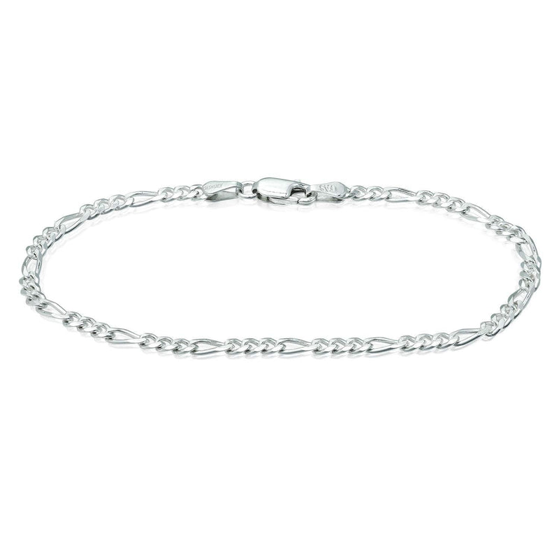[Australia] - Michael Zweig 925 Sterling Silver Ankle Bracelets for Women - Figaro Chain Sterling Silver | 2.95 mm Thickness with Spring Ring, Italy Tag White Silver 10.0 Inches 