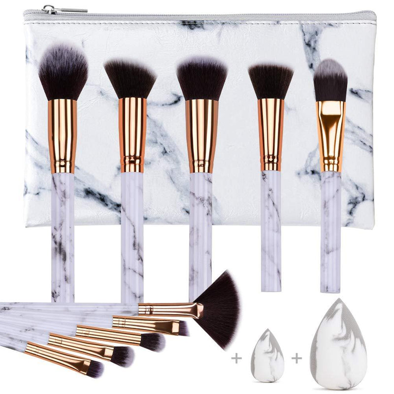 [Australia] - HEYMKGO Makeup Brushes Professional Marble Makeup Brush Set, Soft and Odor-free Natural Synthetic Bristles,10PCS + 2 Sponge Puff + Marble Pattern Cosmetics Bag 