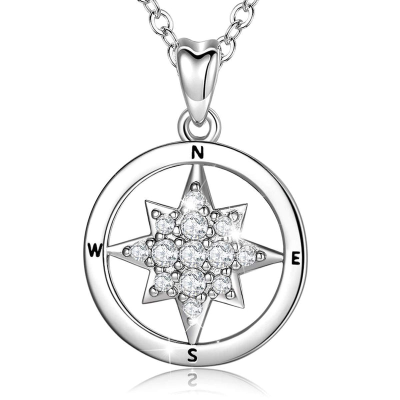 [Australia] - CELESTIA Sterling Silver Compass Necklace for Women Friendship Pendant Circle Necklace Graduation Christmas Gifts for Women Girls - 18'' Chain 