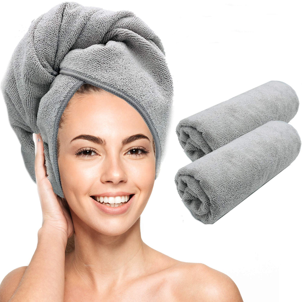 [Australia] - Scala Microfiber Hair Towel Wrap - Magic Instant Quick Dry Turban Twist for Women. Anti Frizz Curly, Straight, Color Treated, Hair. (2 Pack) 