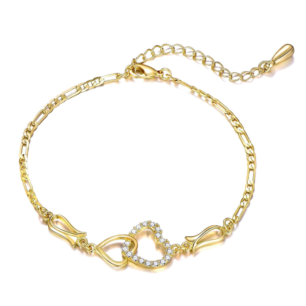 [Australia] - SOFTONES 14K Gold Anklets for Women Cute Zircon Heart Ankle Bracelets for Tenn Girls Boho Beach Foot Bracelet Jewelry Gifts B 