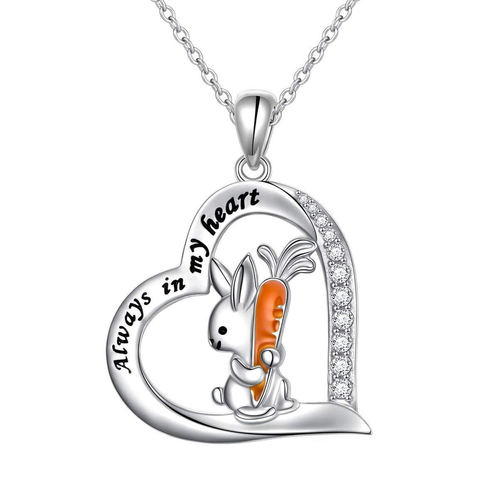 [Australia] - Bunny Necklace for Women Teen Girls 925 Sterling Silver Rabbit Pendant with Love Message Cute Animal Jewelry Bunny & Carrot 