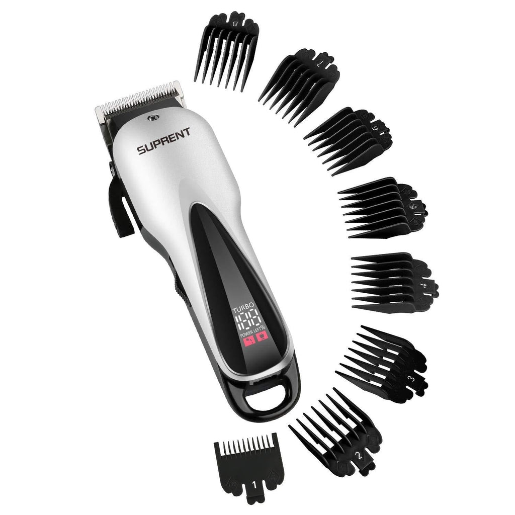 [Australia] - SUPRENT Professional Hair Clippers for Men,All-Steel Self-Sharp Blade Cordless Hair Clippers Set, Long Service Life and Low Noise Hair Trimmer, with LED Display Hair Cutting Kit for Family(Silver） Sliver 