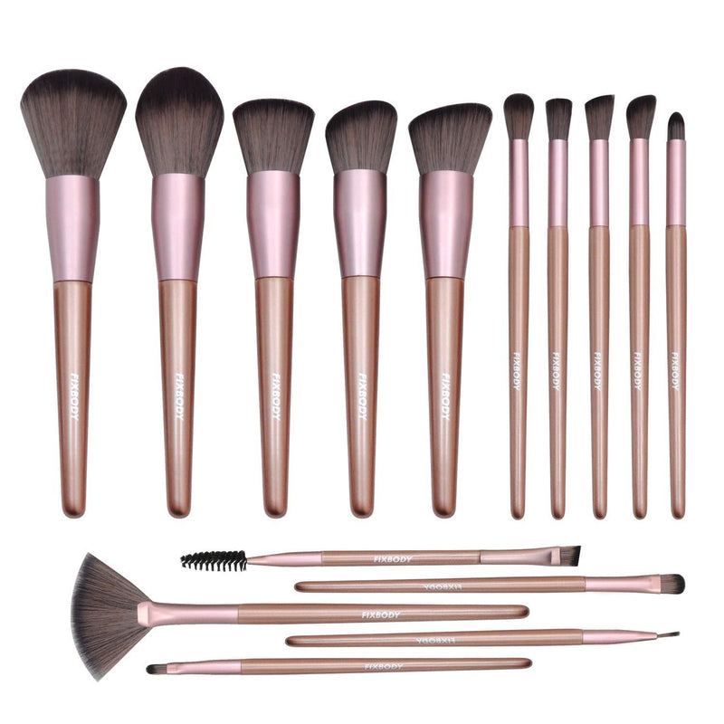 [Australia] - FIXBODY Makeup Brushes set, 15Pcs Premium Synthetic Fan Foundation Powder Kabuki Brushes Concealers Eye Shadows Make Up Brushes Kit(Rose Gold) 