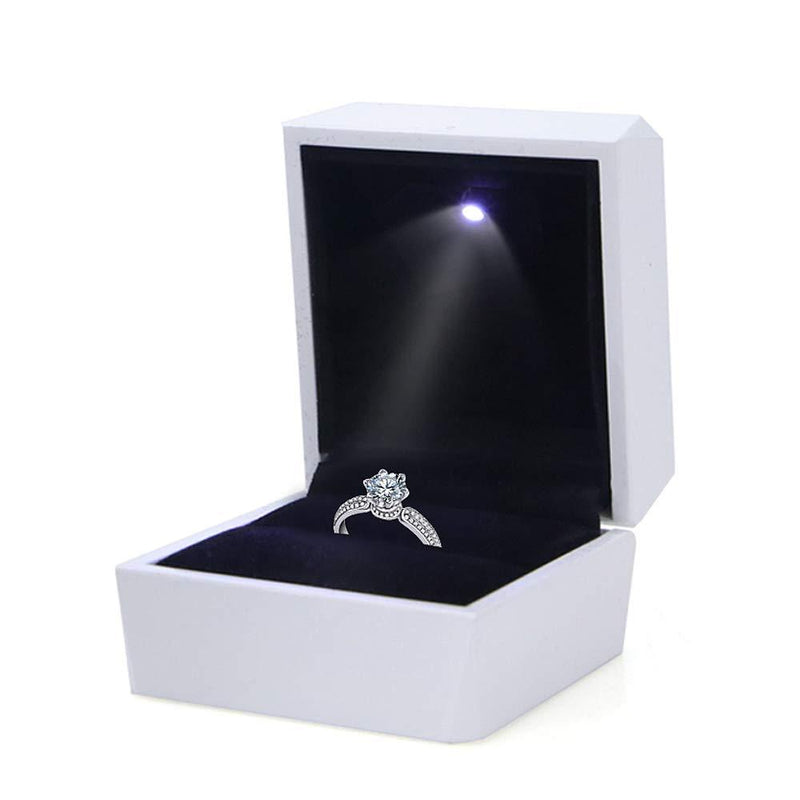 [Australia] - LamQee Engagement Ring Box with LED Light Velvet Earrings Studs Ring Case Jewelry Display Storage Box for Proposal Engagement Birthday Wedding Anniversary Valentine's Day Christmas Gift - White LED Ring/Earrings Box 