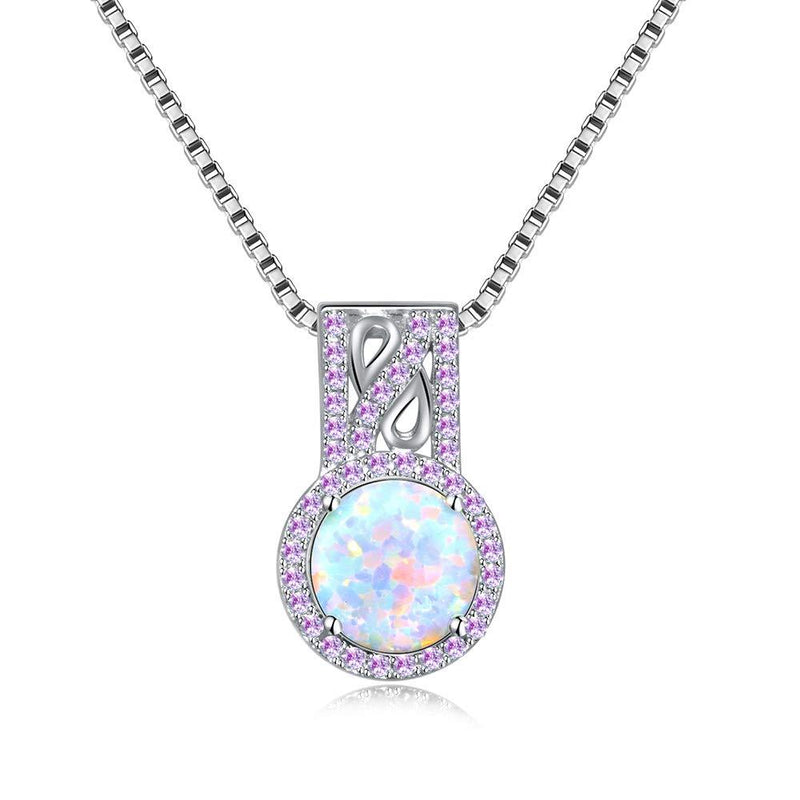 [Australia] - CiNily 14K White Gold Plated White Fire Opal Zircon Pendant Necklace for Women Girls Opal Jewelry Gift white+purple 